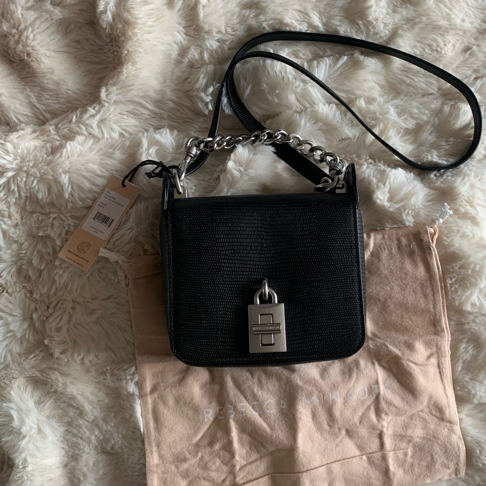 Rebecca Minkoff Lizard-Embossed Leather Crossbody Shoulder Bag w/ Top Handle